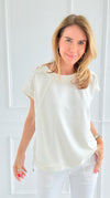 Relaxed Raw Edge Top- Off White-110 Short Sleeve Tops-White Birch-Coastal Bloom Boutique, find the trendiest versions of the popular styles and looks Located in Indialantic, FL