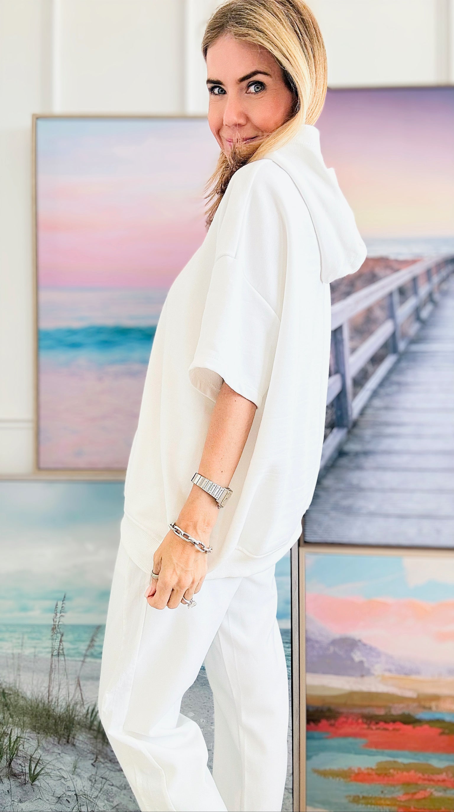 Relaxed Italian Hoodie Top - Off White-110 Short Sleeve Tops-Italianissimo-Coastal Bloom Boutique, find the trendiest versions of the popular styles and looks Located in Indialantic, FL