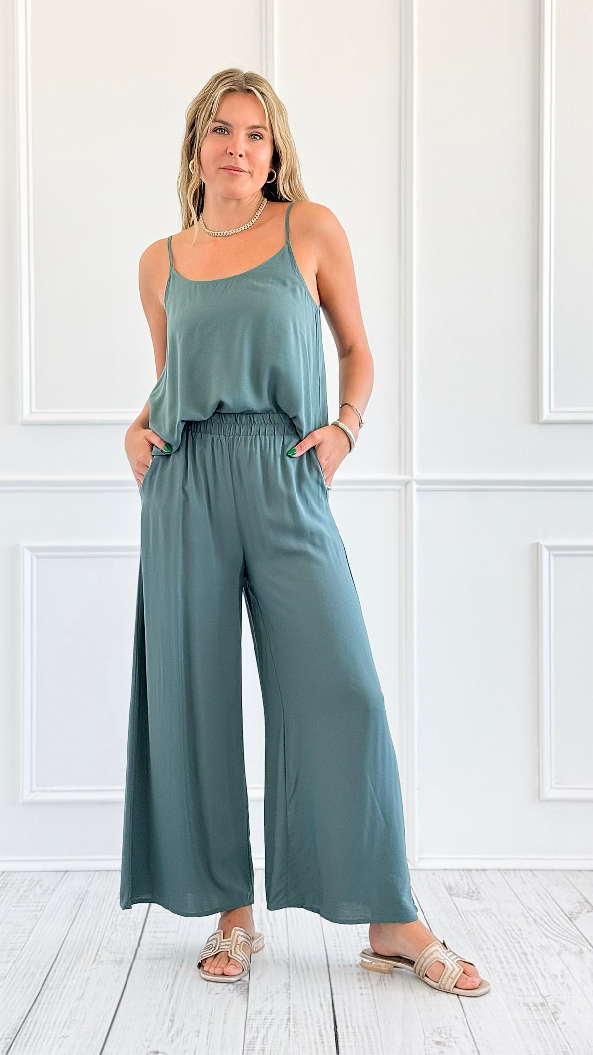 Effortlessly Chic Wide-Leg Pant and Tank Set- Jade-210 Loungewear/Sets-Zenana-Coastal Bloom Boutique, find the trendiest versions of the popular styles and looks Located in Indialantic, FL