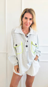 Contrast Detailed Oversized Sweatshirt Top - H.Grey/ Neon Yellow-130 Long Sleeve Tops-BucketList-Coastal Bloom Boutique, find the trendiest versions of the popular styles and looks Located in Indialantic, FL