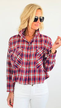 Plaid Buttoned Down Top-130 Long Sleeve Tops-Rousseau-Coastal Bloom Boutique, find the trendiest versions of the popular styles and looks Located in Indialantic, FL