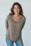 Italian Mineral Wash V-Neck Top-Taupe-110 Long Sleeve Tops-FATTURA ACCOMPAGNATORIA-Coastal Bloom Boutique, find the trendiest versions of the popular styles and looks Located in Indialantic, FL