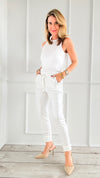 Shine-On Glistening Italian Joggers - White/ Silver-pants-Italianissimo-Coastal Bloom Boutique, find the trendiest versions of the popular styles and looks Located in Indialantic, FL