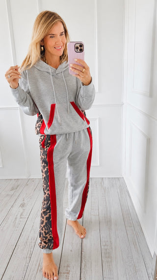 Wild Side Stripe Lounge Set  - Grey/Leopard