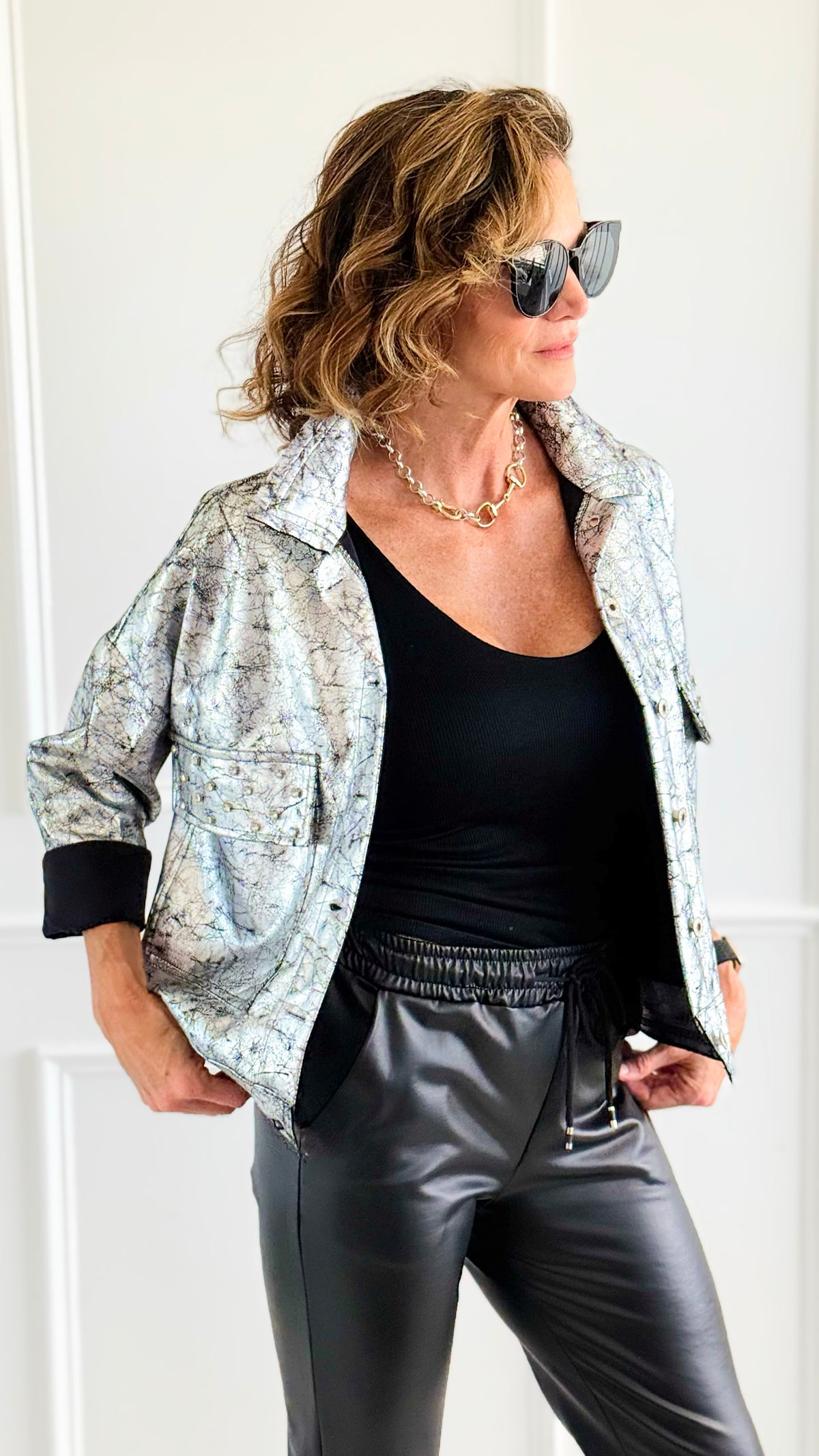 Silver Streak Italian Jacket-160 Jackets-MILAN SLV-Coastal Bloom Boutique, find the trendiest versions of the popular styles and looks Located in Indialantic, FL
