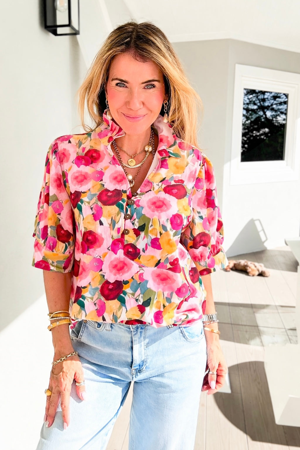 Petal Parade Button Front Top