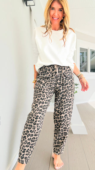 Pre Auth - Leopard Studded Pocket Italian Jogger Pant - Taupe