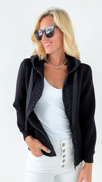 Faiza French Scuba Jacket with Tweed - Black-160 Jackets-Joh Apparel-Coastal Bloom Boutique, find the trendiest versions of the popular styles and looks Located in Indialantic, FL