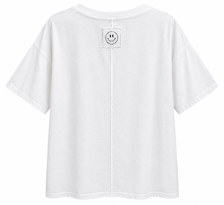 Parisian Daydream V-Neck Italian Graphic Tee- White/ Black