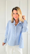 Breezy Mornings Button-Down Top - Light Blue-130 Long Sleeve Tops-Jodifl-Coastal Bloom Boutique, find the trendiest versions of the popular styles and looks Located in Indialantic, FL