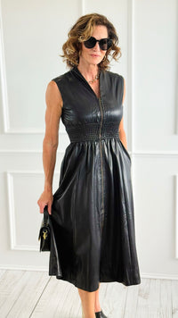 Power Play Faux Leather Midi Dress-200 Dresses/Jumpsuits/Rompers-entro-Coastal Bloom Boutique, find the trendiest versions of the popular styles and looks Located in Indialantic, FL