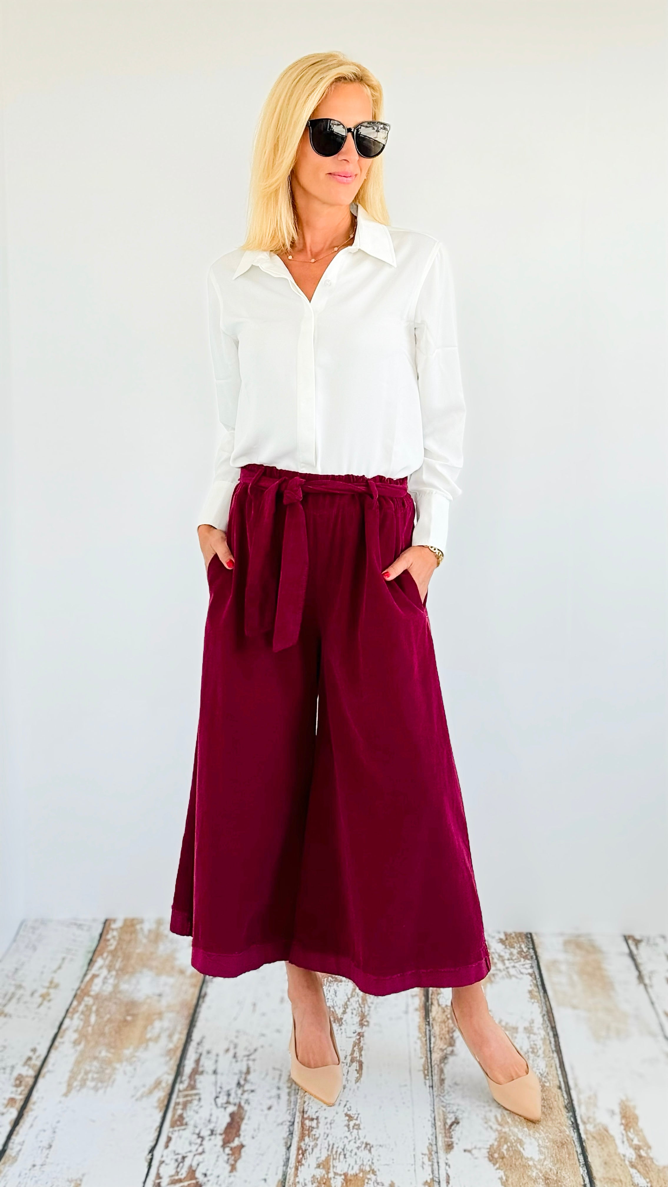 Happy Fall Italian Palazzos- Burgundy-100 Pants-Italianissimo-Coastal Bloom Boutique, find the trendiest versions of the popular styles and looks Located in Indialantic, FL