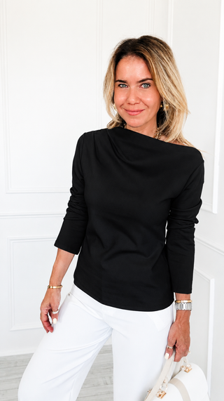 Asymmetrical Neck Top - Black
