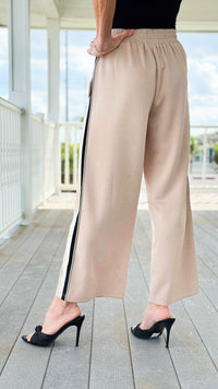 Striped Down Line Wide-Leg Pant - Taupe