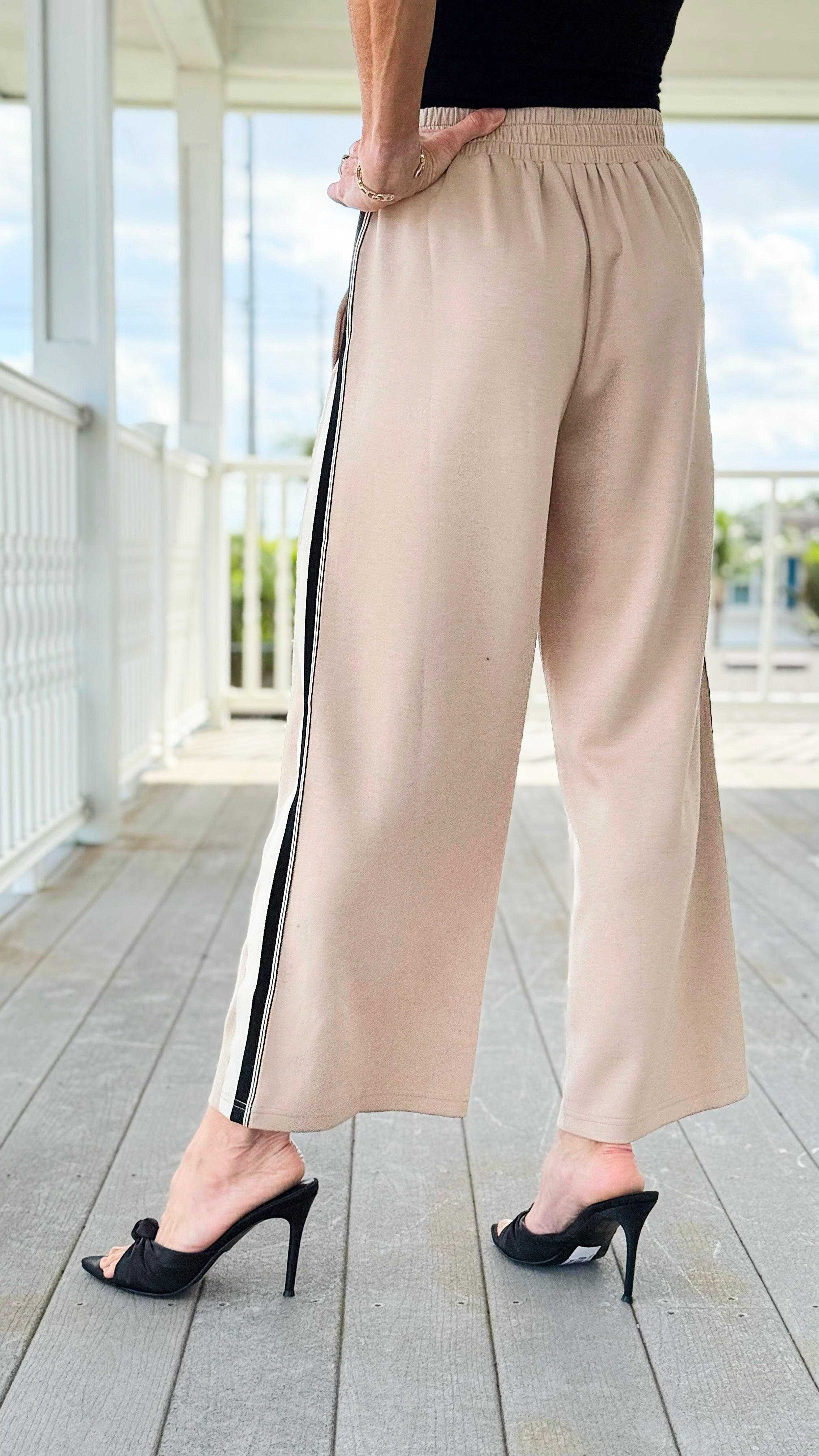 Striped Down Line Wide-Leg Pant - Taupe