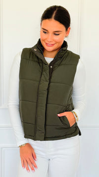 Warm Intentions Zip Puffer Vest - Dark Olive-160 Jackets-Zenana-Coastal Bloom Boutique, find the trendiest versions of the popular styles and looks Located in Indialantic, FL