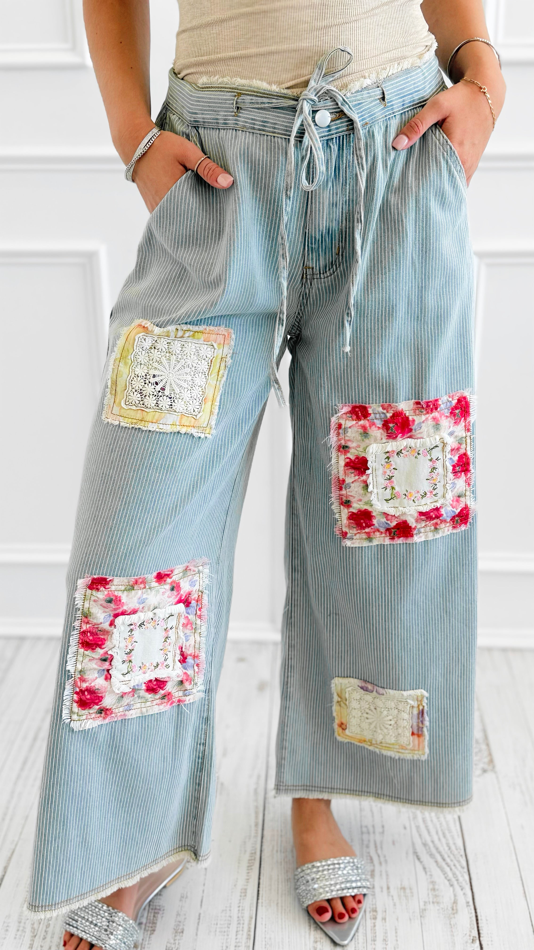 Storybook Stroll Patchwork Pants-170 Bottoms/Shorts-POL-Coastal Bloom Boutique, find the trendiest versions of the popular styles and looks Located in Indialantic, FL
