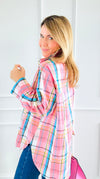 Checked-In Italian Woven Top-Pink-110 Long Sleeve Tops-TATTOO Z-Coastal Bloom Boutique, find the trendiest versions of the popular styles and looks Located in Indialantic, FL