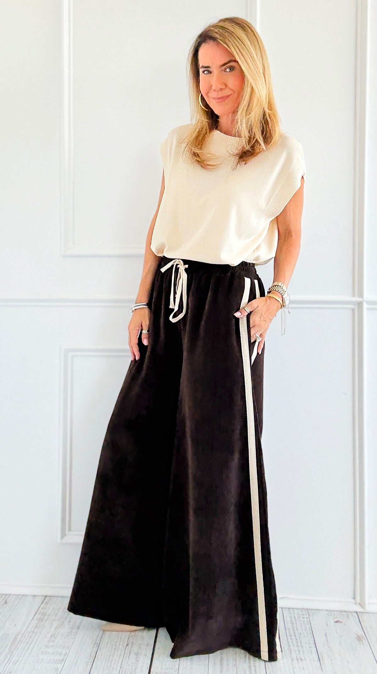 Tracked Threads Italian Palazzo- Chocolate-100 Pants-AZUL MONACO-Coastal Bloom Boutique, find the trendiest versions of the popular styles and looks Located in Indialantic, FL