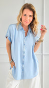 Laguna Shimmer Top - Sky Blue-110 Short Sleeve Tops-Jodifl-Coastal Bloom Boutique, find the trendiest versions of the popular styles and looks Located in Indialantic, FL