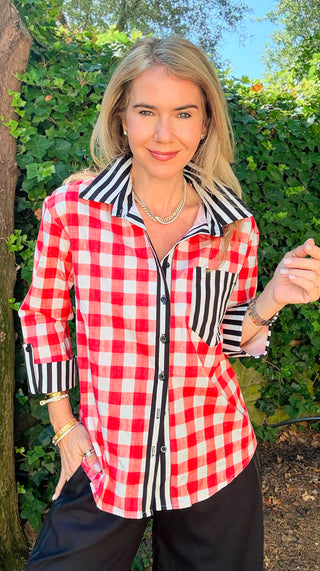 Check Please Italian Blouse - Cherry