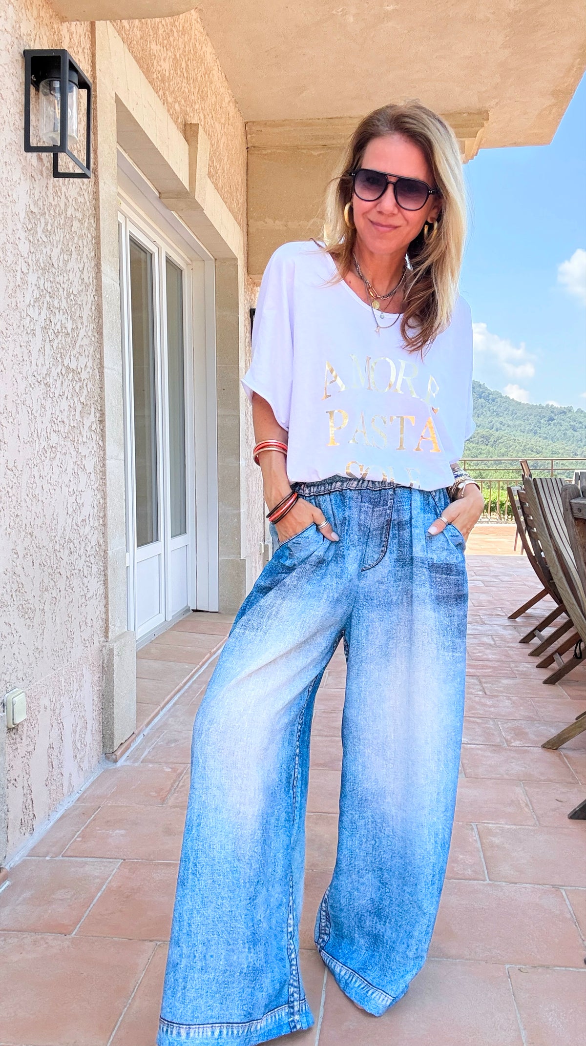 Drifted Denim Print Italian Pants-100 Pants-Italianissimo-Coastal Bloom Boutique, find the trendiest versions of the popular styles and looks Located in Indialantic, FL