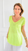 Pretty Back Lace Italian Top- Neon Yellow-110 Short Sleeve Tops-SEÑORITA C-Coastal Bloom Boutique, find the trendiest versions of the popular styles and looks Located in Indialantic, FL