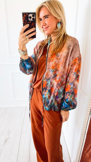 Painted Tide Italian Zip Up Jacket- Taupe
