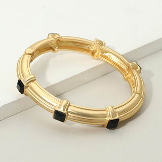 CZ Station Sculpted Bangle Bracelet - Black