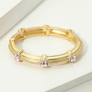 CZ Station Sculpted Bangle Bracelet - Light Rose
