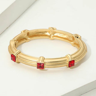 CZ Station Sculpted Bangle Bracelet - Ruby