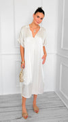 Satin Luxe Italian Long Dress- Oyster-200 Dresses/Jumpsuits/Rompers-Italianissimo-Coastal Bloom Boutique, find the trendiest versions of the popular styles and looks Located in Indialantic, FL