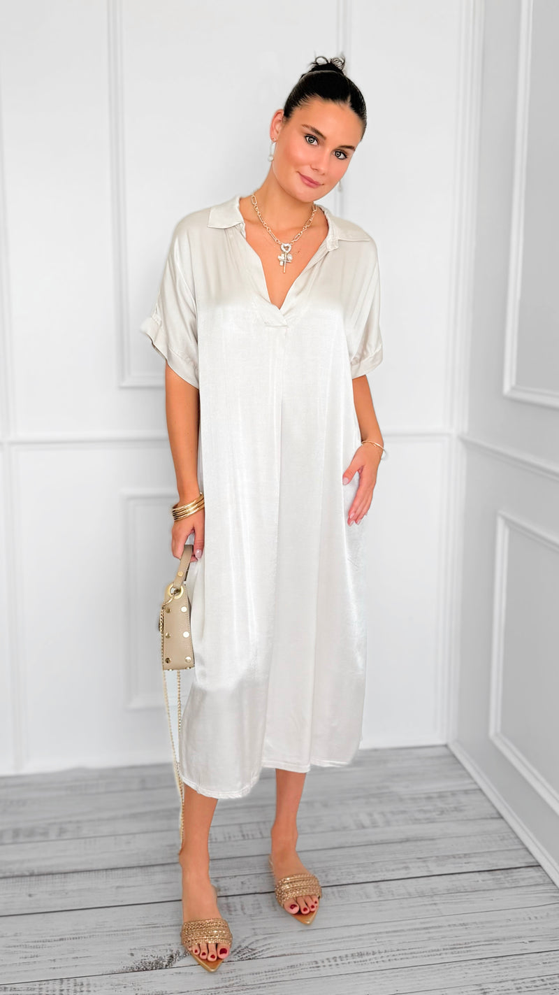 Satin Luxe Italian Long Dress- Oyster-200 Dresses/Jumpsuits/Rompers-Italianissimo-Coastal Bloom Boutique, find the trendiest versions of the popular styles and looks Located in Indialantic, FL