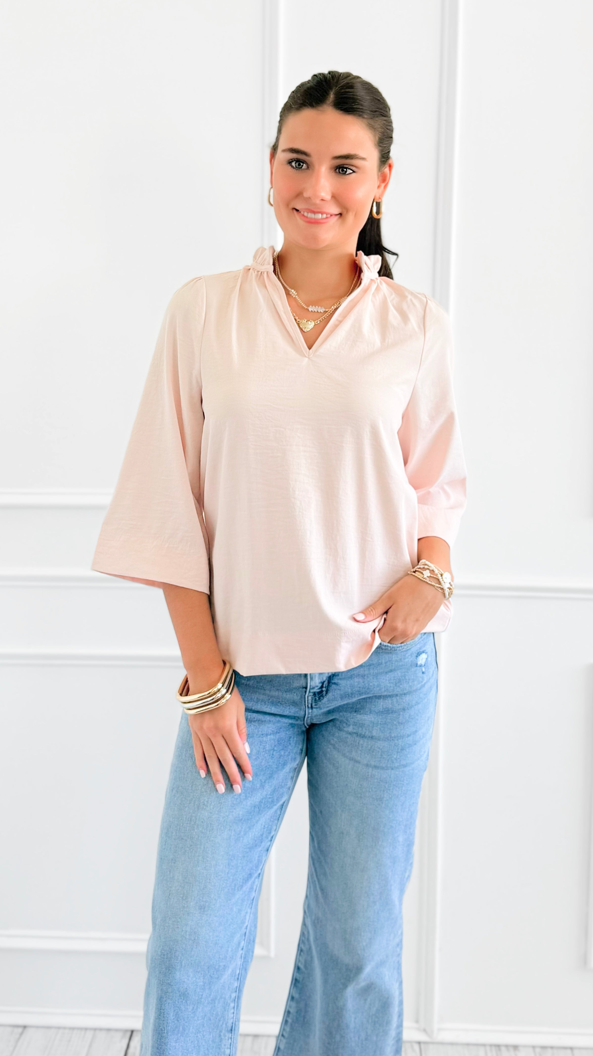 Soft Focus Wide Sleeve Top - Blush-110 Long Sleeve Tops-GIGIO-Coastal Bloom Boutique, find the trendiest versions of the popular styles and looks Located in Indialantic, FL