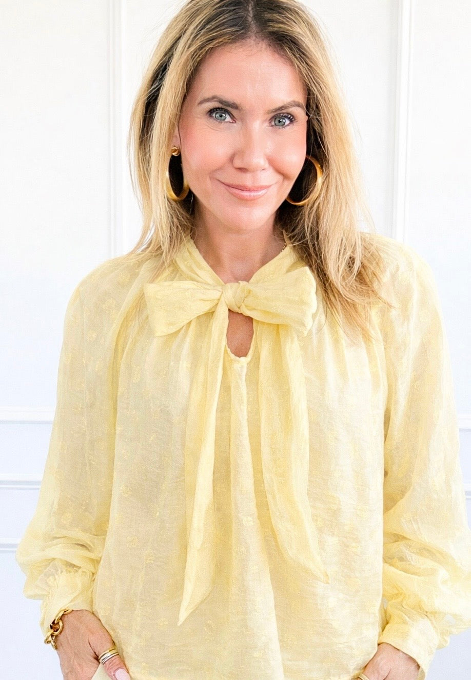 Whispered Romance Tie Neck Italian Top - Butter Yellow