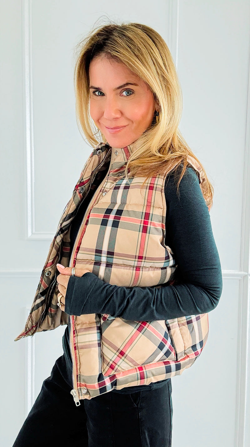 Plaid Printed Padded Vest-vest-Jodifl-Coastal Bloom Boutique, find the trendiest versions of the popular styles and looks Located in Indialantic, FL