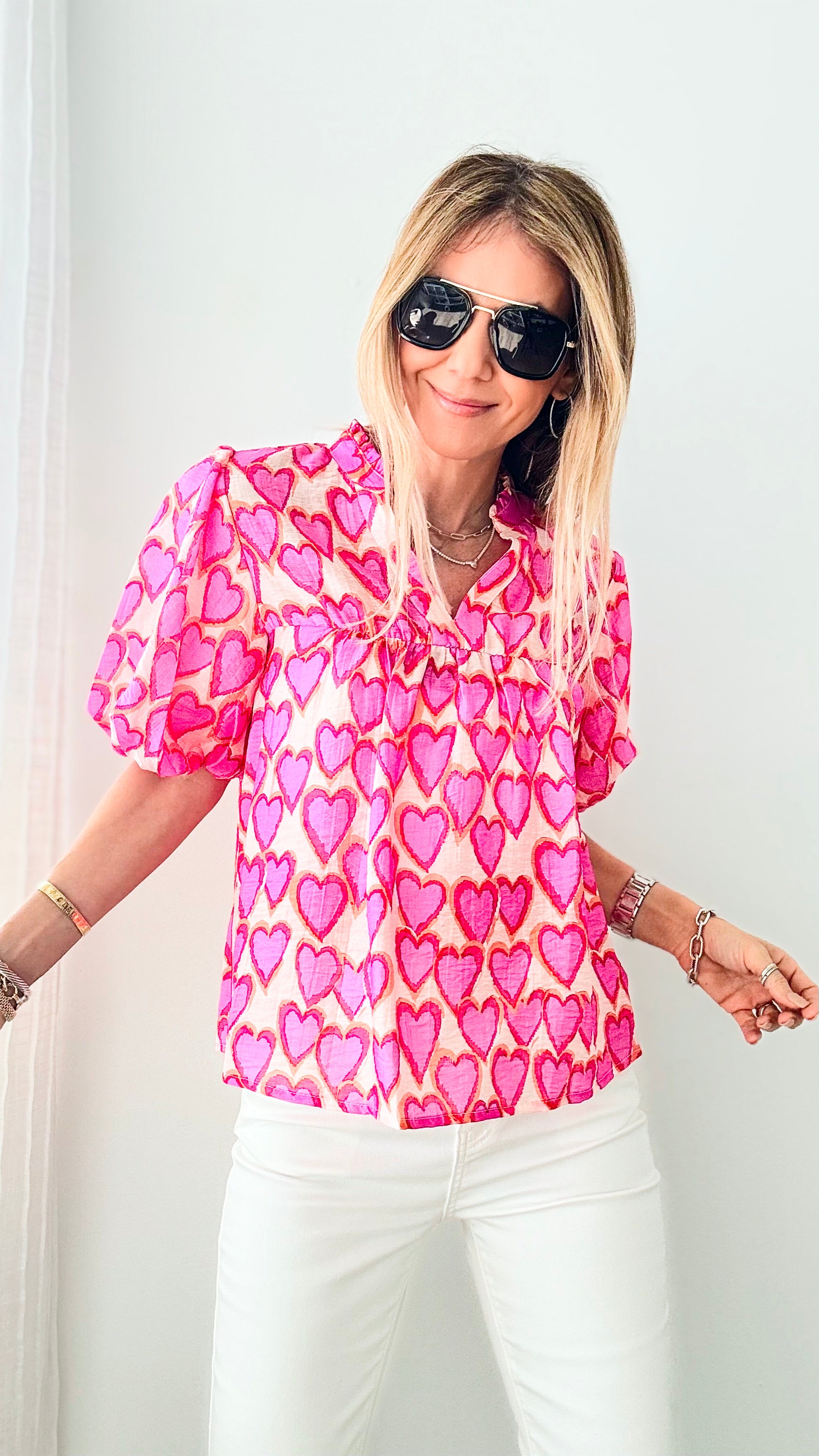 Catch My Heart Puff Sleeve Blouse-110 Short Sleeve Tops-T H M L-Coastal Bloom Boutique, find the trendiest versions of the popular styles and looks Located in Indialantic, FL
