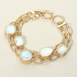 Layered Stones Station Toggle Bracelet - White