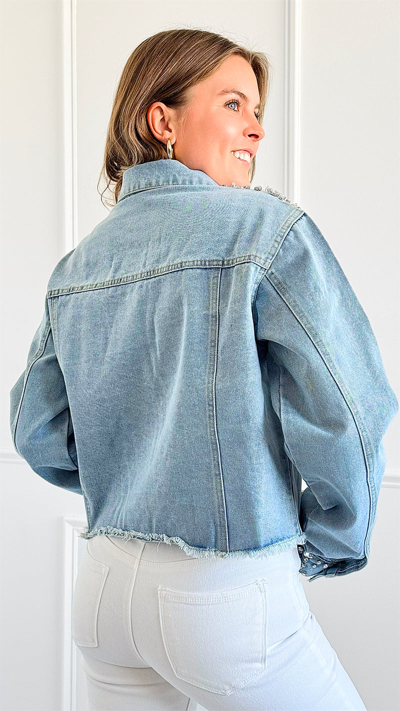 Glitz & Glam Denim Jacket-160 Jackets-KIWI-Coastal Bloom Boutique, find the trendiest versions of the popular styles and looks Located in Indialantic, FL