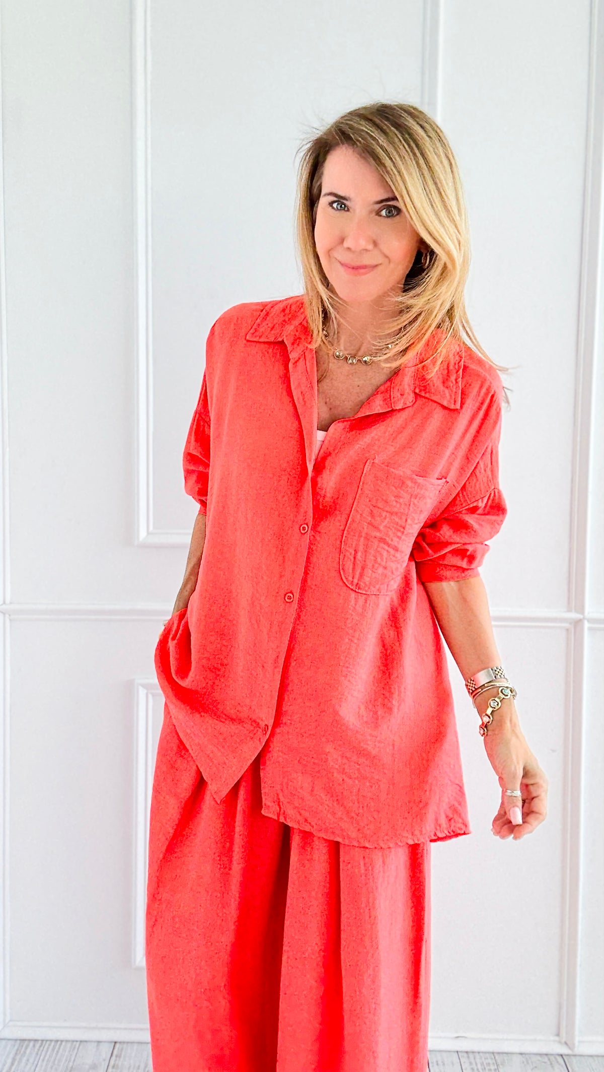 Easy Breezy Italian Blouse- Coral-100 Pants-Italianissimo-Coastal Bloom Boutique, find the trendiest versions of the popular styles and looks Located in Indialantic, FL