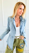 Washed Denim Blazer-160 Jackets-26 INTERNATIONAL-Coastal Bloom Boutique, find the trendiest versions of the popular styles and looks Located in Indialantic, FL
