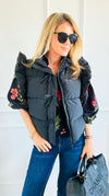 Ruffle & Ready Bow Puffer Vest - Black-vest-Jodifl-Coastal Bloom Boutique, find the trendiest versions of the popular styles and looks Located in Indialantic, FL