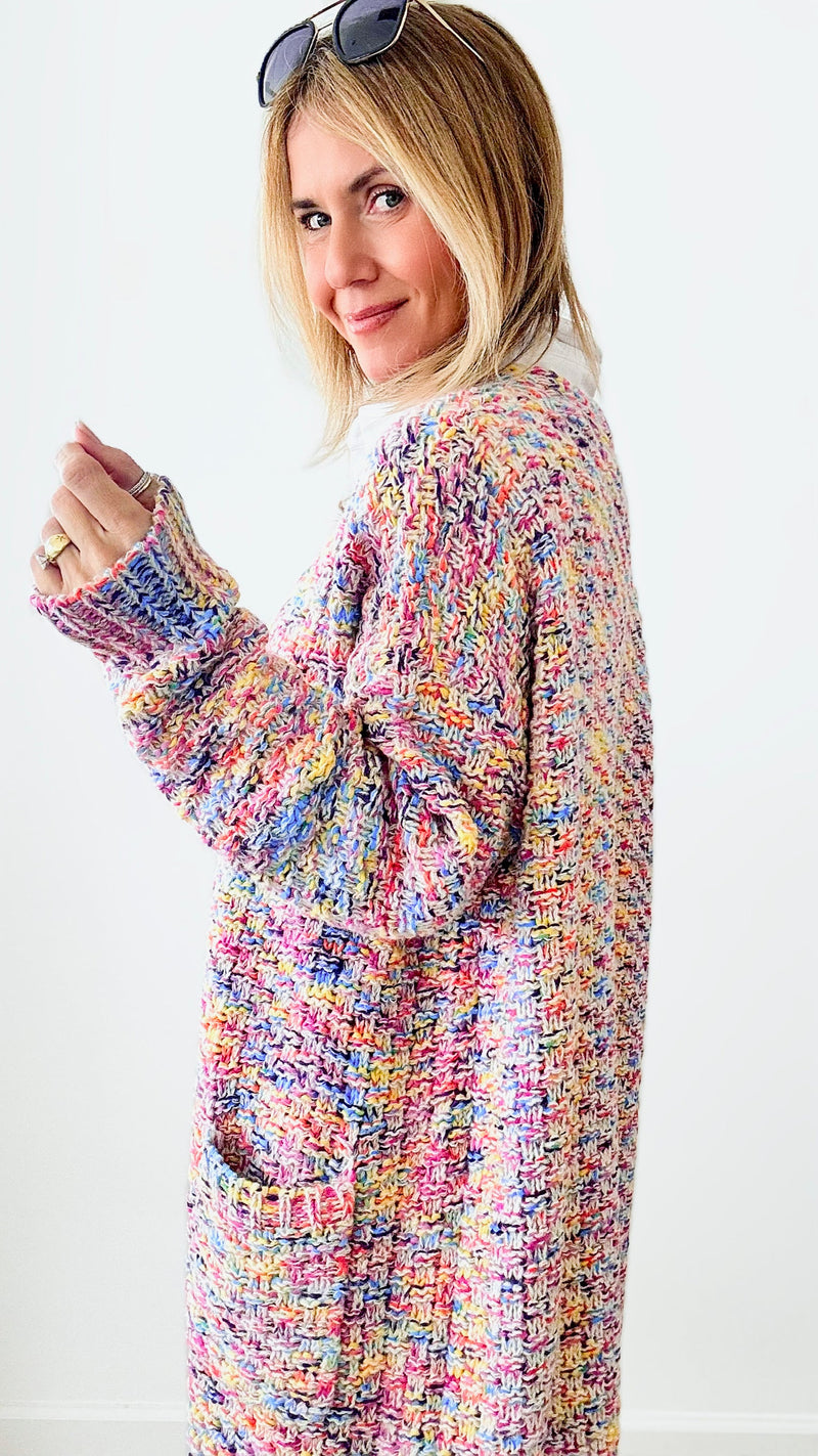 Wave Long Cardigan - Magenta/Turquoise-150 Cardigans/Layers-original usa-Coastal Bloom Boutique, find the trendiest versions of the popular styles and looks Located in Indialantic, FL
