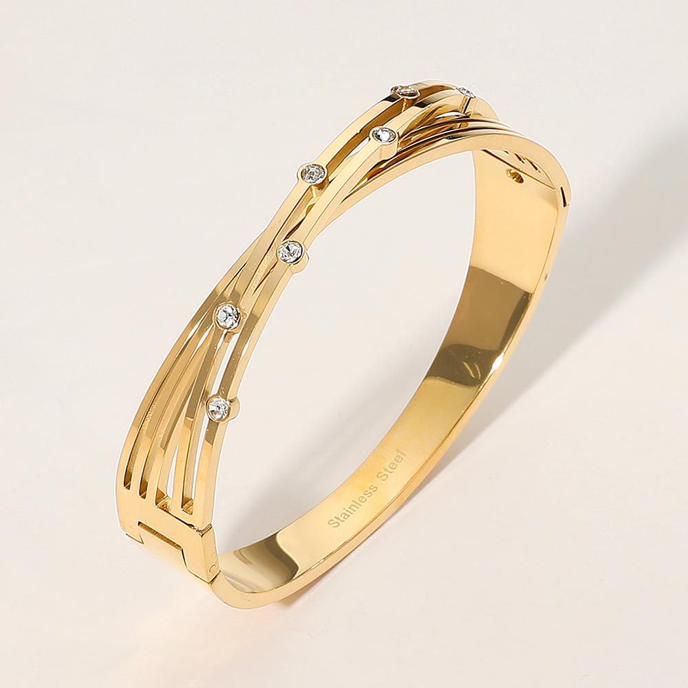 Stainless Steel Dancing Lines Cuff Bracelet-230 Jewelry-NYW-Coastal Bloom Boutique, find the trendiest versions of the popular styles and looks Located in Indialantic, FL