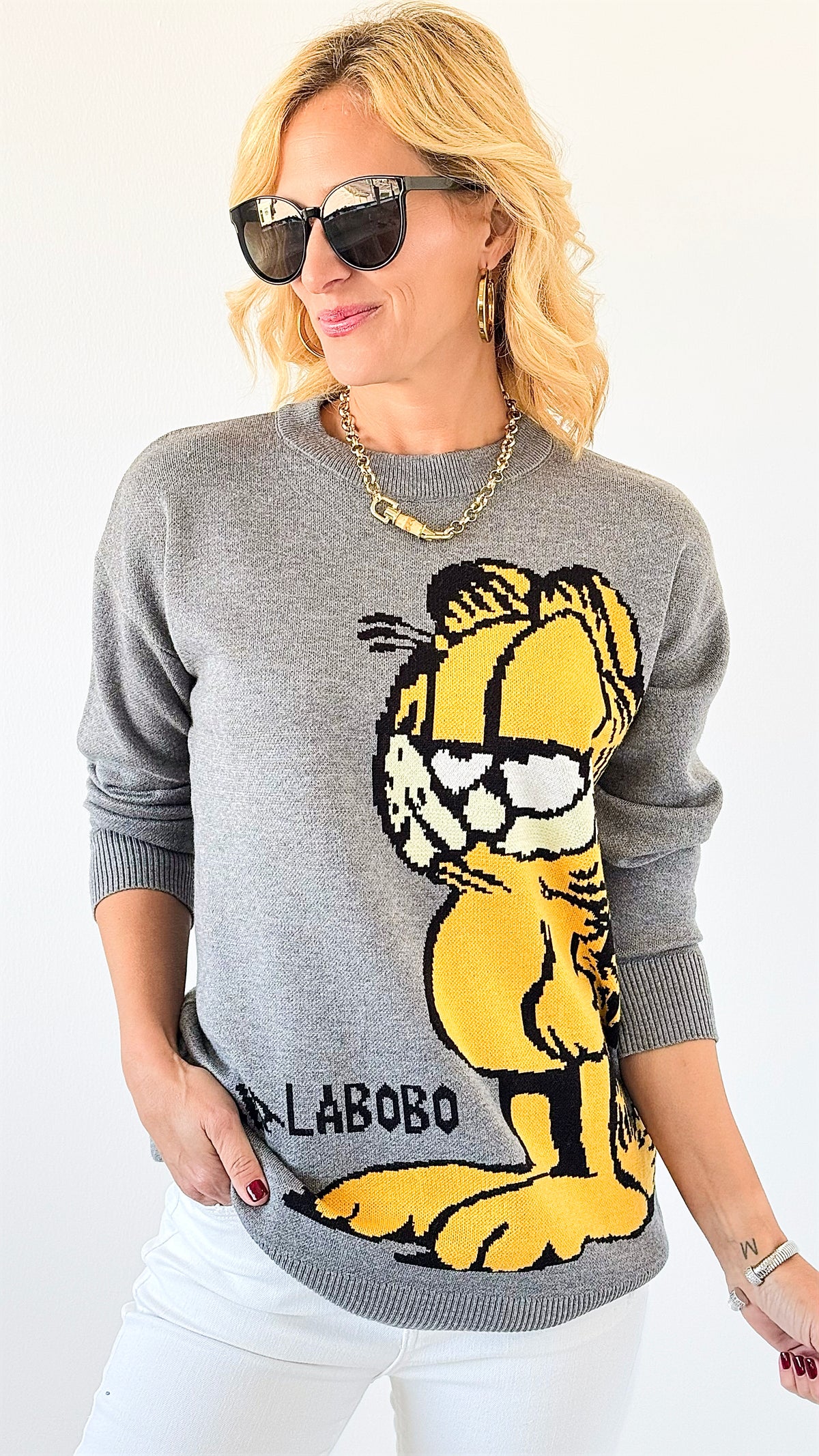 Lazy Days Garfield Knit Sweater-140 Sweaters-Dazzling-Coastal Bloom Boutique, find the trendiest versions of the popular styles and looks Located in Indialantic, FL