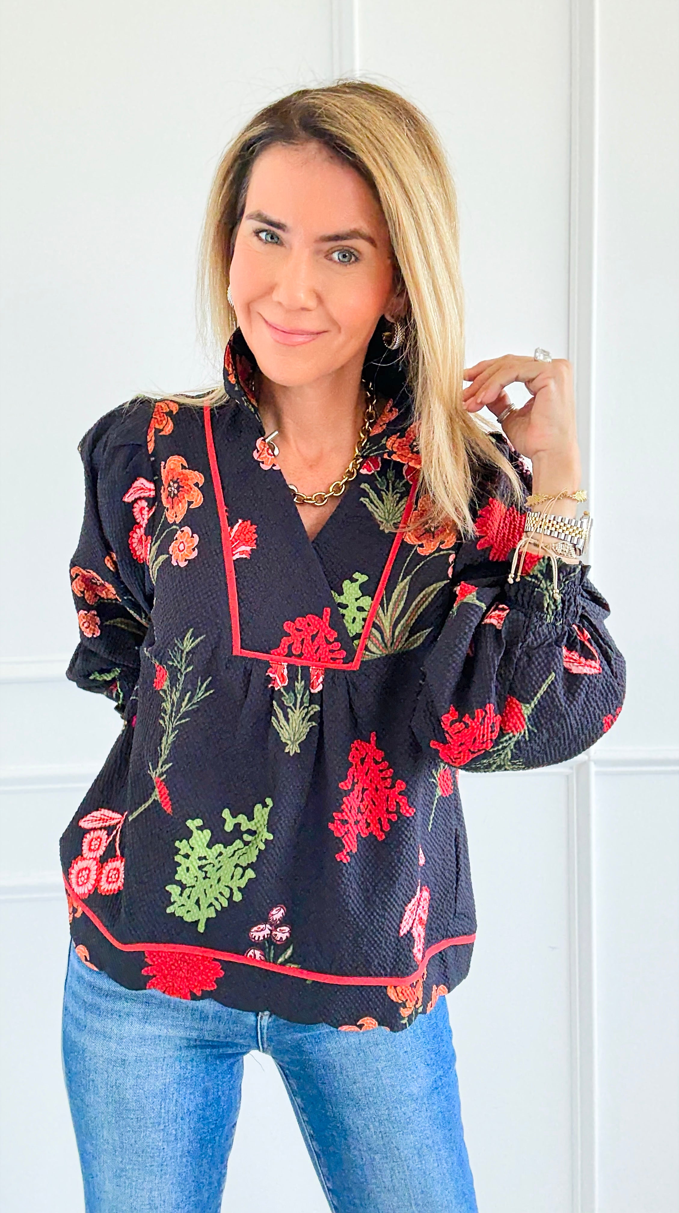 Textured Tropic Top-110 Long Sleeve Tops-Umgee-Coastal Bloom Boutique, find the trendiest versions of the popular styles and looks Located in Indialantic, FL