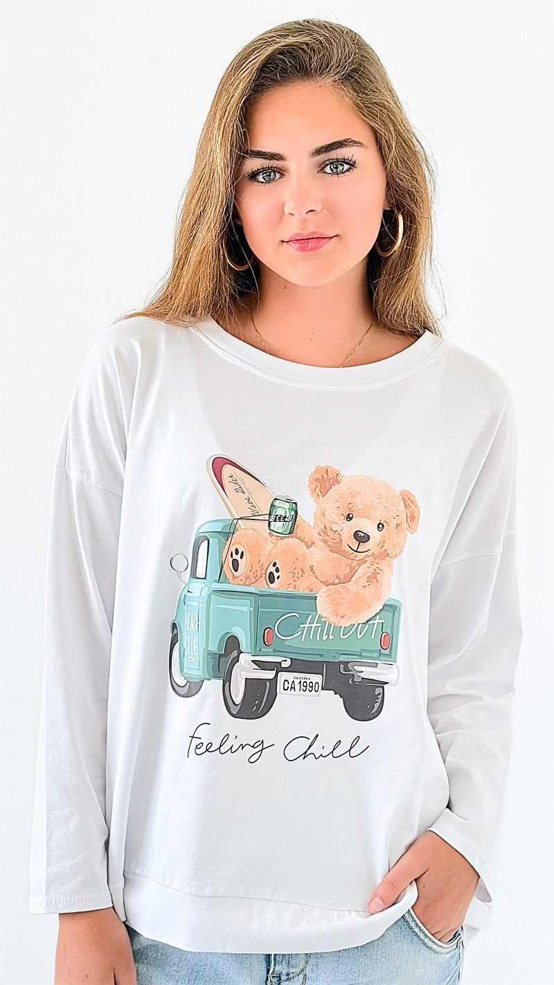 Beach Club Bear Italian Graphic Tee-110 Long Sleeve Tops-Italianissimo-Coastal Bloom Boutique, find the trendiest versions of the popular styles and looks Located in Indialantic, FL