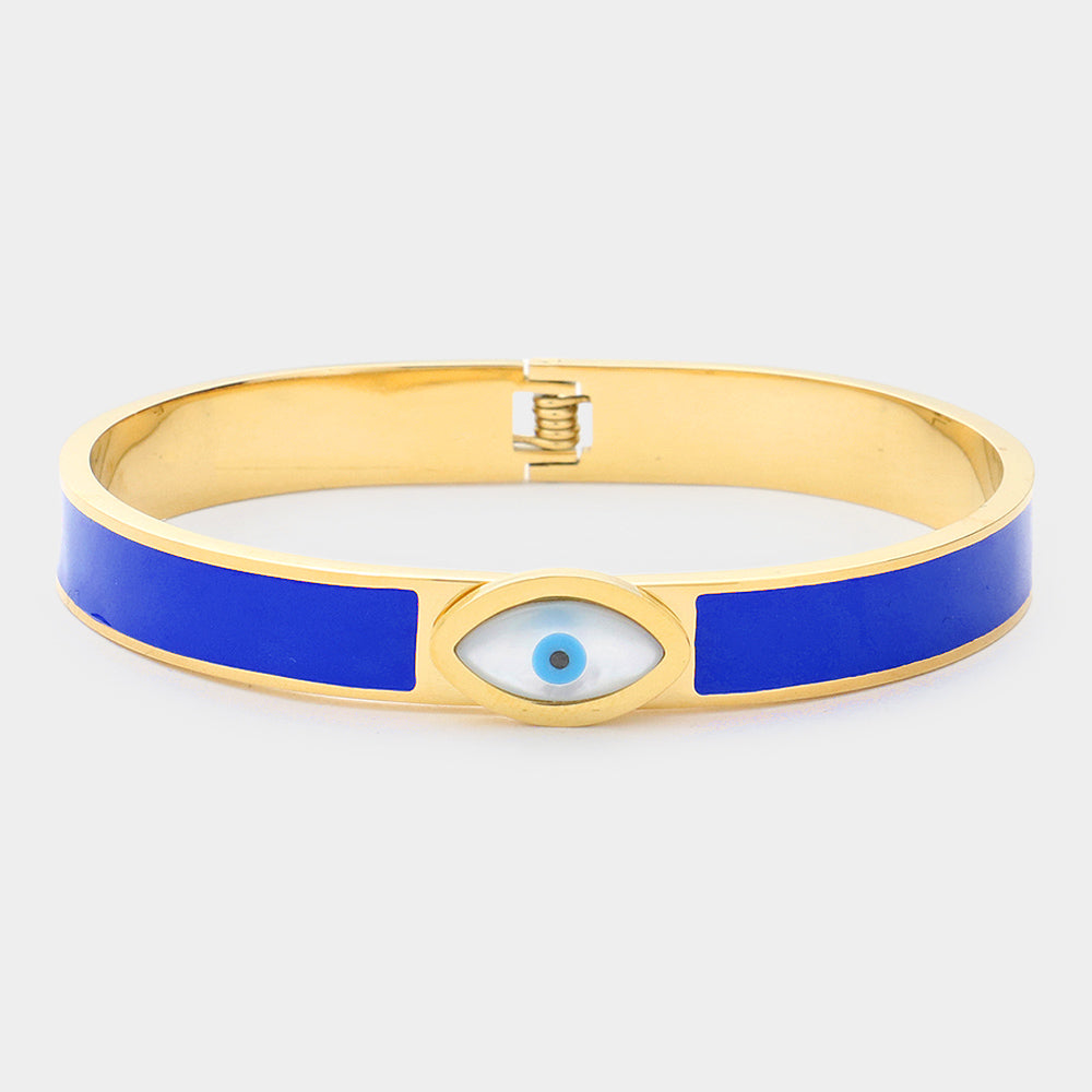 Stainless Steel Evil Eye Accented Bracelet-230 Jewelry-Wona Trading-Coastal Bloom Boutique, find the trendiest versions of the popular styles and looks Located in Indialantic, FL