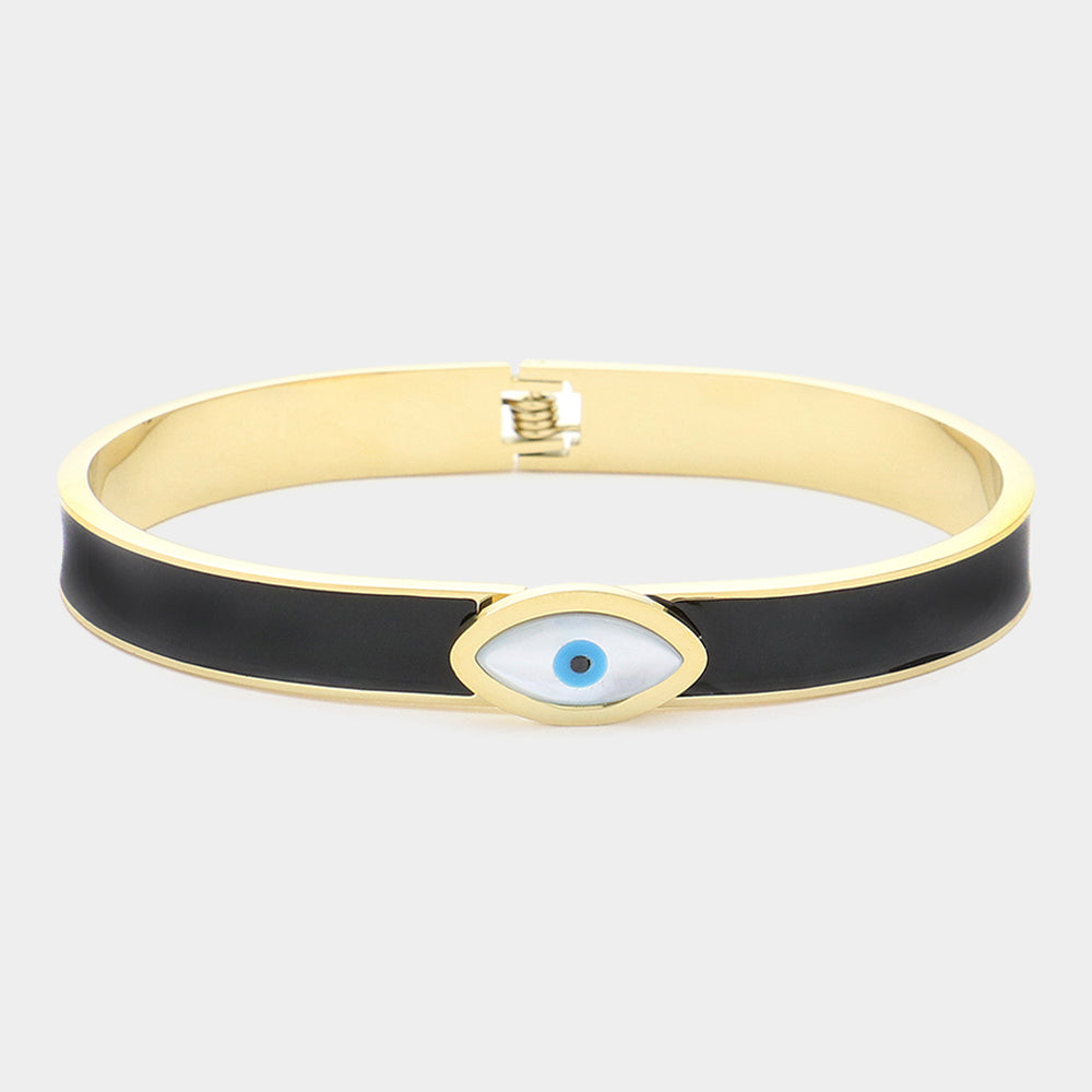 Stainless Steel Evil Eye Accented Bracelet - Black-230 Jewelry-Wona Trading-Coastal Bloom Boutique, find the trendiest versions of the popular styles and looks Located in Indialantic, FL