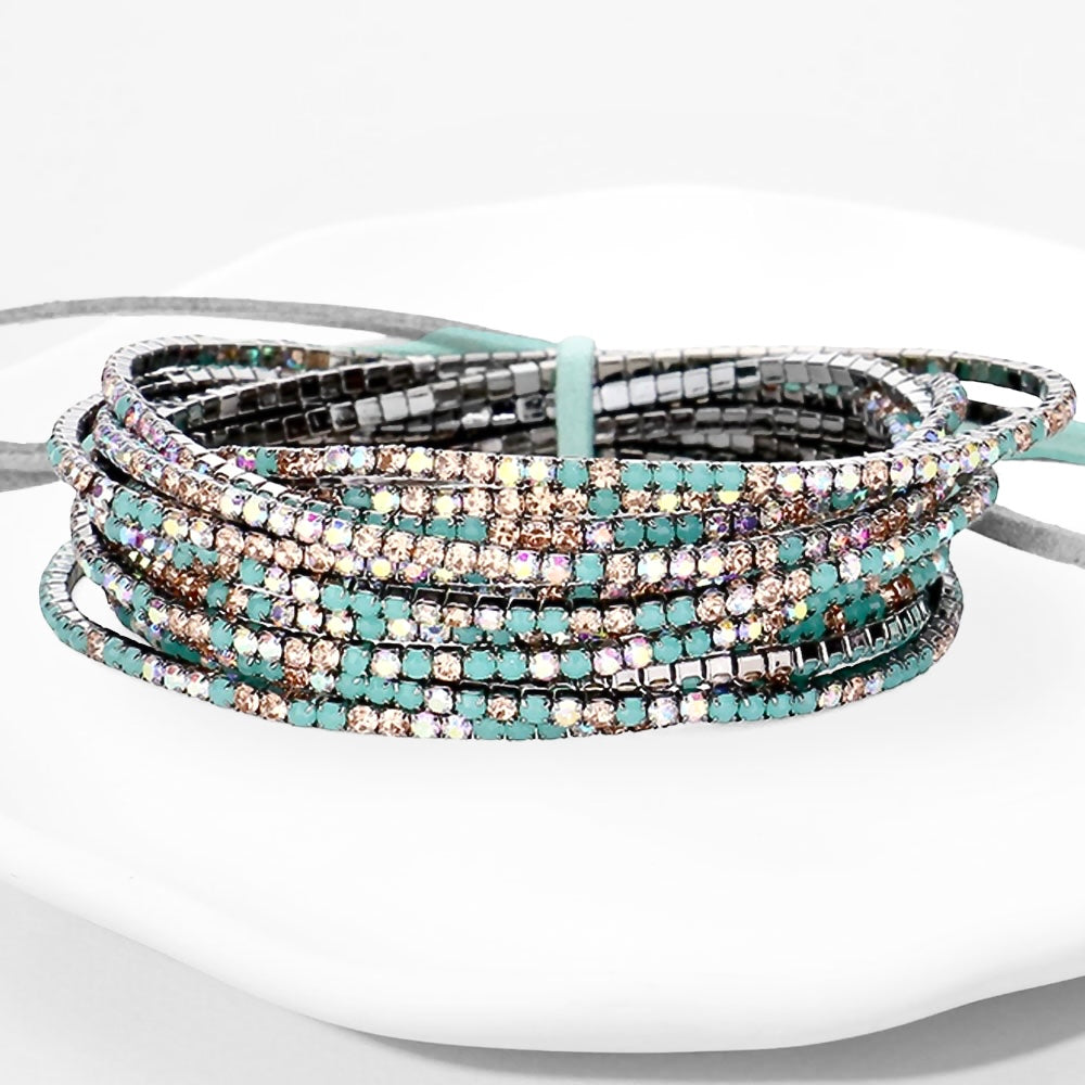 CZ Ribbon Colorful Layered Stretch Bracelets - AB, Hematite, Turquoise-230 Jewelry-NYW-Coastal Bloom Boutique, find the trendiest versions of the popular styles and looks Located in Indialantic, FL
